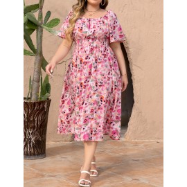 plus size elegant dress, Spring/summer vacation floral style casual everyday dress