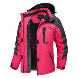 Large-size Women's Waterproof Soft-shell Ski Jacket with Fleece Lining, Hooded, Multiple Pockets, Warm, Comfortable, Bright Colors, Plus-size Coat for Outdoor Sports, Snowsports, Snowboarding, Hiking, Mountaineering, Camping, Daily Casual Work