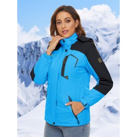 Large-size Women's Waterproof Soft-shell Ski Jacket with Fleece Lining, Hooded, Multiple Pockets, Warm, Comfortable, Bright Colors, Plus-size Coat for Outdoor Sports, Snowsports, Snowboarding, Hiking, Mountaineering, Camping, Daily Casual Work