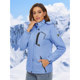 Large-size Women's Waterproof Soft-shell Ski Jacket with Fleece Lining, Hooded, Multiple Pockets, Warm, Comfortable, Bright Colors, Plus-size Coat for Outdoor Sports, Snowsports, Snowboarding, Hiking, Mountaineering, Camping, Daily Casual Work