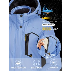 Large-size Women's Waterproof Soft-shell Ski Jacket with Fleece Lining, Hooded, Multiple Pockets, Warm, Comfortable, Bright Colors, Plus-size Coat for Outdoor Sports, Snowsports, Snowboarding, Hiking, Mountaineering, Camping, Daily Casual Work