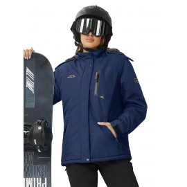 Large-size Women's Waterproof Soft-shell Ski Jacket with Fleece Lining, Hooded, Multiple Pockets, Warm, Comfortable, Bright Colors, Plus-size Coat for Outdoor Sports, Snowsports, Snowboarding, Hiking, Mountaineering, Camping, Daily Casual Work