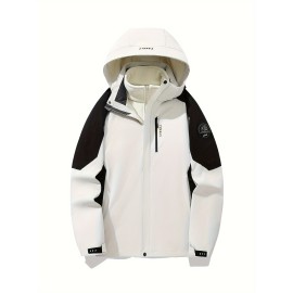 Women's Plus Size Outdoor Sports 3-in-1 Jacket - Hooded Color Block Waterproof Coat For Fall & Winter