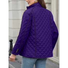 Women's Oversized Polyester Coat, Casual Hug Fit, Small Stand Collar, Long Sleeve, Zipper Closure, Autumn And Winter Warm Coat