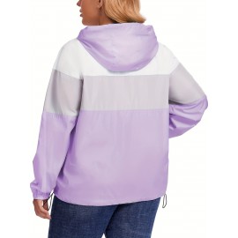 Plus Size Raincoat, Women Water Resistant Rain Jacket, Packable, Outdoor Hooded Windbreaker For Women
