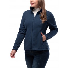 Women's Outdoor Sports Plush Jacket, Plus Size Solid Color Zipper Warm Soft Long Sleeve Lightweight Fleece Jacket