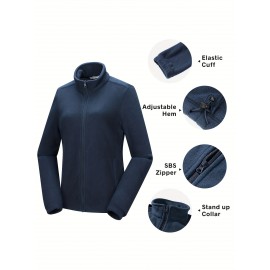 Women's Outdoor Sports Plush Jacket, Plus Size Solid Color Zipper Warm Soft Long Sleeve Lightweight Fleece Jacket
