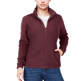 Women's Outdoor Sports Plush Jacket, Plus Size Solid Color Zipper Warm Soft Long Sleeve Lightweight Fleece Jacket