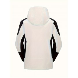 Plus Size Women's Fashion Hooded Jacket - Stylish Color Block Design, Long Sleeve with Adjustable Drawstring Waist, Water-Resistant and Breathable Fabric for Outdoor Enthusiasts, Perfect for Fall and Winter Activities