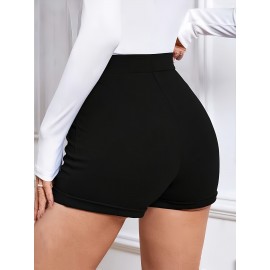 High Waist Womens Shorts - Fashionable Solid Color with Eye-Catching Buttons - Comfy Casual Style for Everyday Wear - A Trendy Closet Essential